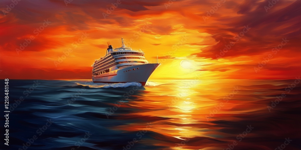 Fototapeta premium Cruise At Sunset In Ocean