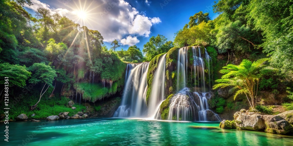 Fototapeta premium Bahamas Garden of Groves Waterfall - Lush Tropical Paradise