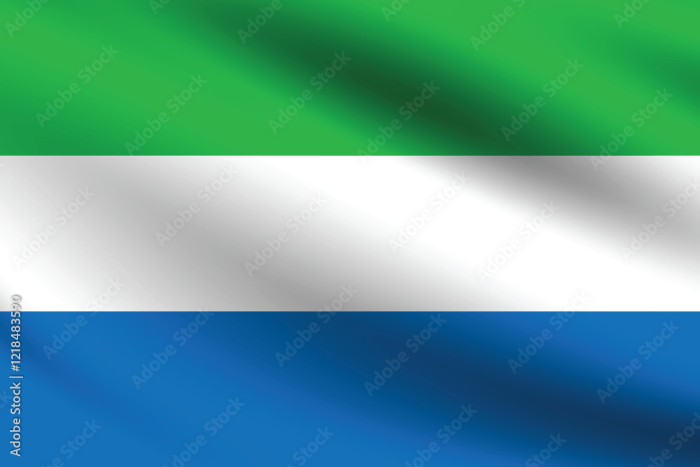 Naklejka premium Sierra Leone flag official colors and proportion digital vector illustration. Pleated flag.