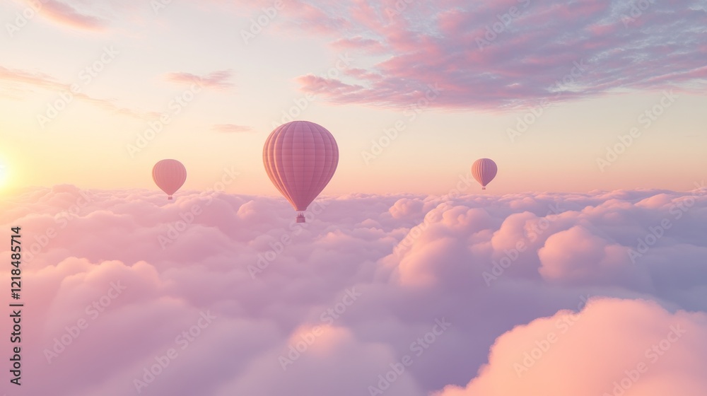 Obraz premium Sunset Hot Air Balloons Soaring Above Cloudscape