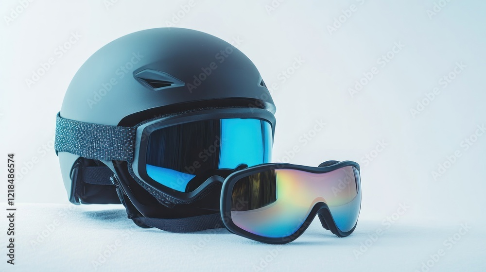 Naklejka premium Winter sports helmet and goggles on white