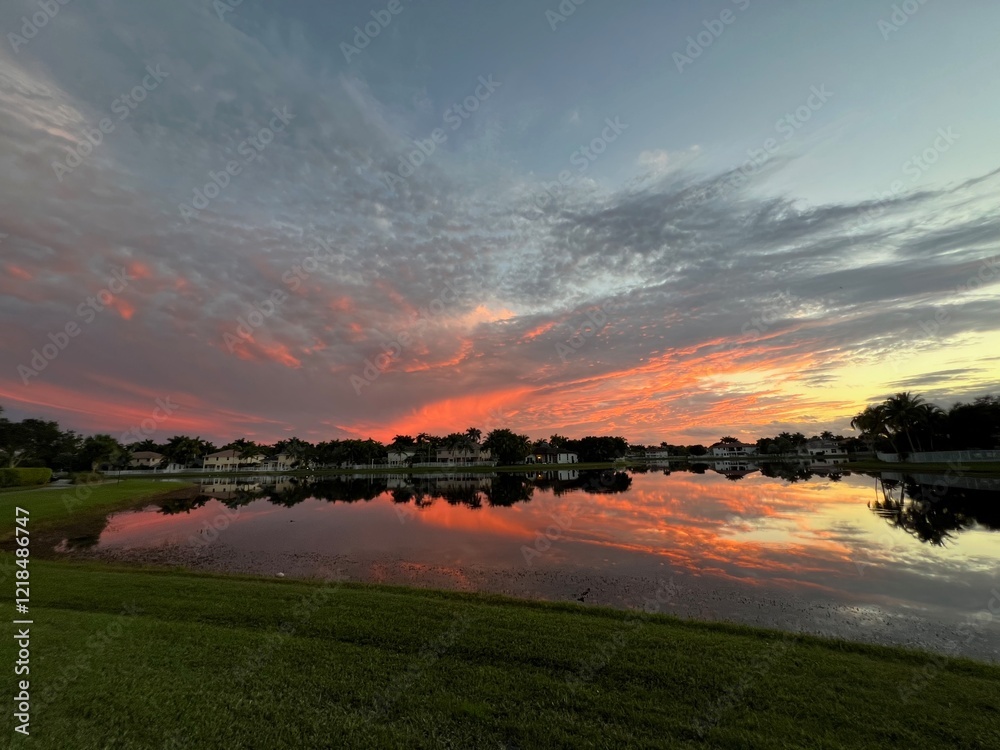 Fototapeta premium sunset over the lake