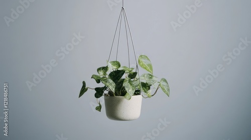 Hanging planter, plant, indoor, minimalist, gray background, home decor
