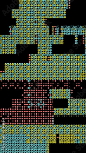 Abstract Pixel Art 8 bit background with colorful ASCII Geometric Patterns