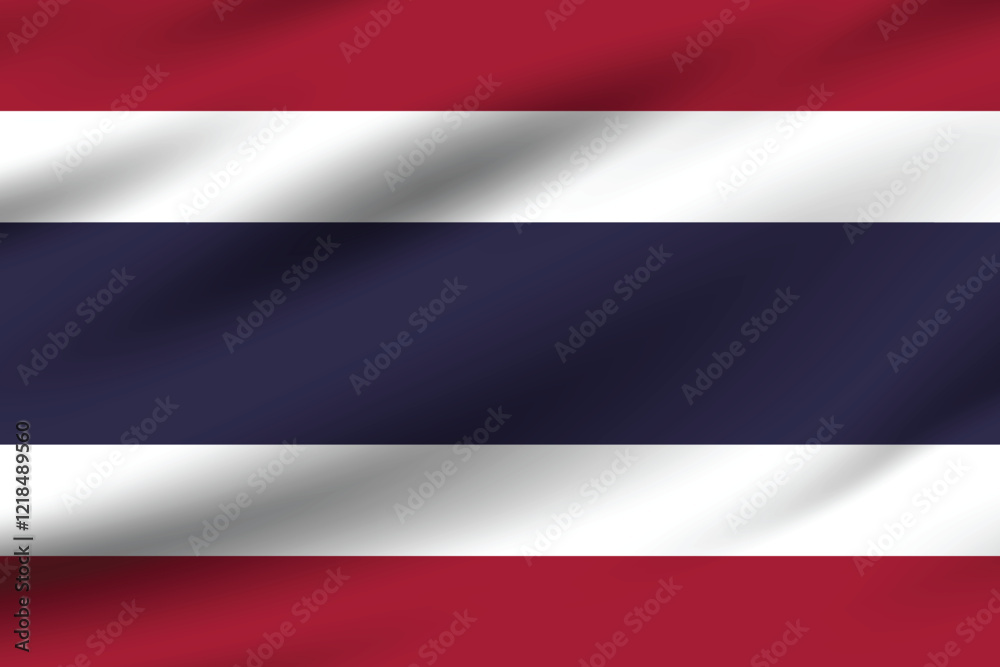 Fototapeta premium Thailand flag official colors and proportion digital vector illustration. Pleated flag.