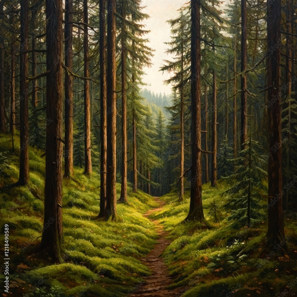 Obraz premium Serene Forest Path A Tranquil Walk Through Lush Greenery