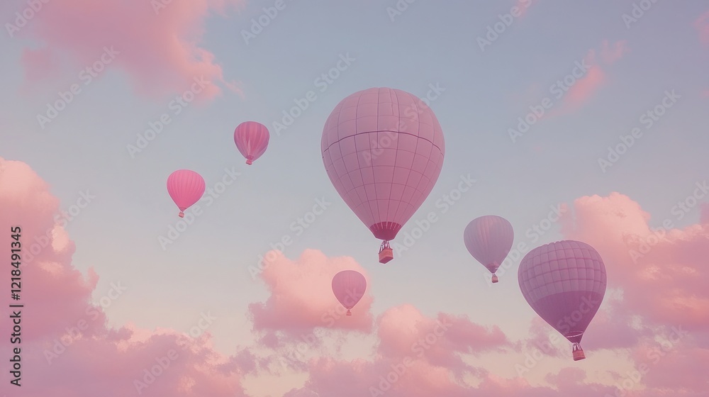 Obraz premium Pink sunset hot air balloons festival flight