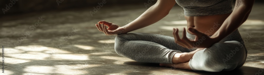 Fototapeta premium A fitness enthusiast practices yoga on a mountaintop.
