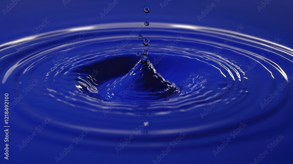 Blue liquid drop impact, concentric ripples, studio backdrop, design element Blue liquid drop impact, concentric ripples, studio backdrop, design element