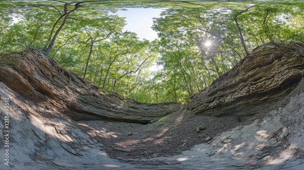 Fototapeta premium Ravine sunlight forest 360? panorama nature exploration