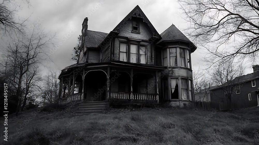 An Abandoned Victorian House with Broken Windows An Abandoned Victorian House with Broken Windows