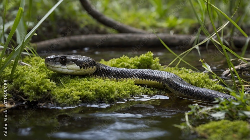 Elephant Trunk Snake Staring from Water with Alert Eyes in Peaceful Environment Elephant Trunk Snake Staring from Water with Alert Eyes in Peaceful Environment