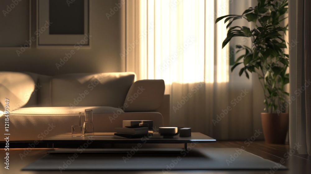 Sunlit Living Room Interior Design: Tranquil Home Decor