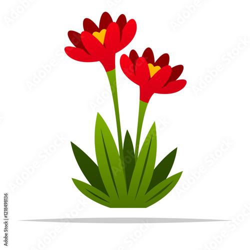 Pretty red flower plant vector isolated illustration