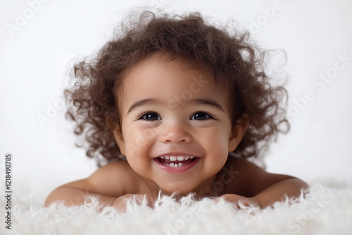 portrait of a smiling baby isolated on white background photo