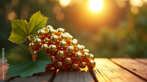 A Bunch of Golden Grapes on A Table in The Sunset.