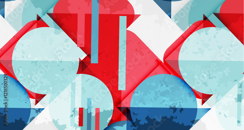 Squares, circles and triangles and grainy noisy texture. Vector Illustration For Wallpaper, Banner, Background, Card, Book Illustration, landing page