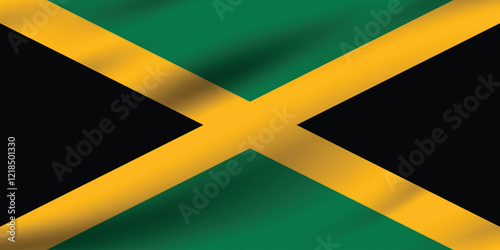Jamaica flag official colors and proportion digital vector illustration. Pleated flag.