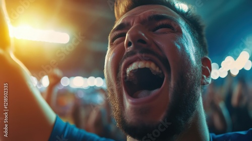 A sports fan cheers with unrestrained enthusiasm.