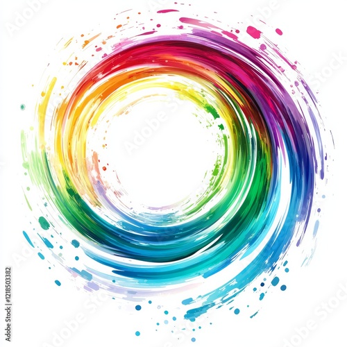 a rainbow circular spiral like a splash with white background  photo