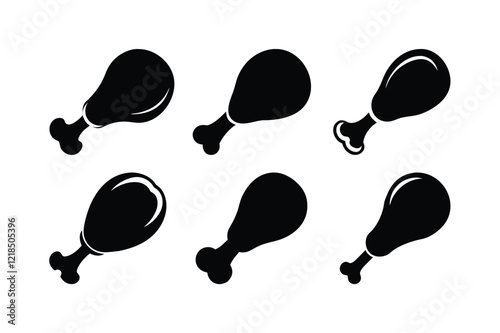Chicken drumsticks, silhouettes set isolated on white background 