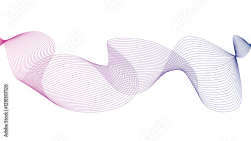 Vector curvy abstract line art wavy flowing dynamic green blue purple white background in concept music or sound, wave, wind, information flow