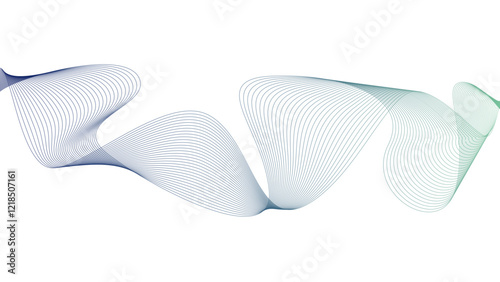 Vector curvy abstract line art wavy flowing dynamic green yellow white background in concept music or sound, wave, wind, information flow