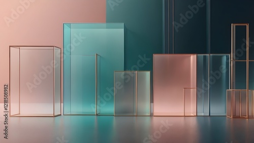 Showcase: A sleek and minimalistic abstract background with soft gradients, geometric shapes, and a glassy overlay effect, perfect for product displays.