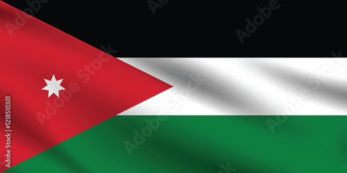 Jordan flag official colors and proportion digital vector illustration. Pleated flag.