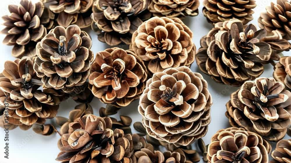 Close up of intricately arranged pinecones showcasing natural textures and earthy tones, evoking a warm, tranquil atmosphere Close up of intricately arranged pinecones showcasing natural textures and earthy tones, evoking a warm, tranquil atmosphere