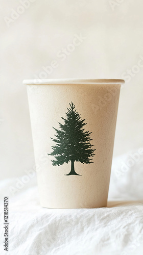 Biodegradable paper cup with a tree symbol