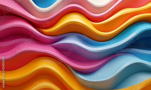 Abstract 3d rendering of extruded stripes. Minimalist wavy surface for modern background. Poster, cover, branding, banner, placard., Generative AI