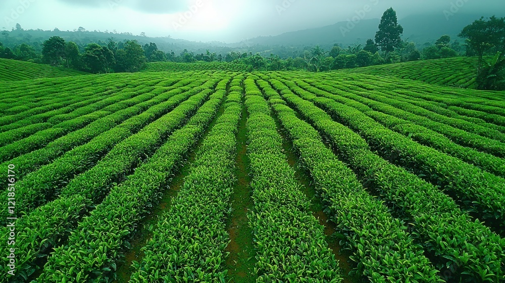 Green Tea Field Landscape, mountain background, used for travel, nature articles Green Tea Field Landscape, mountain background, used for travel, nature articles