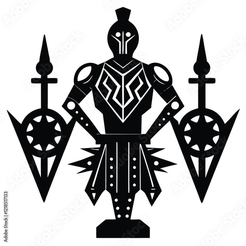 A vector silhouette design of decorative metallic sculptures with an industrial vibe, 