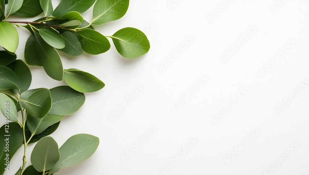 Green leaves border on white background, design element Green leaves border on white background, design element