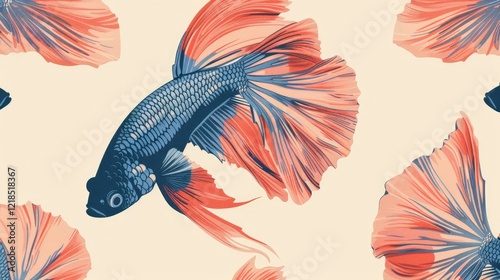 Pattern with red and blue Siamese fighting fish