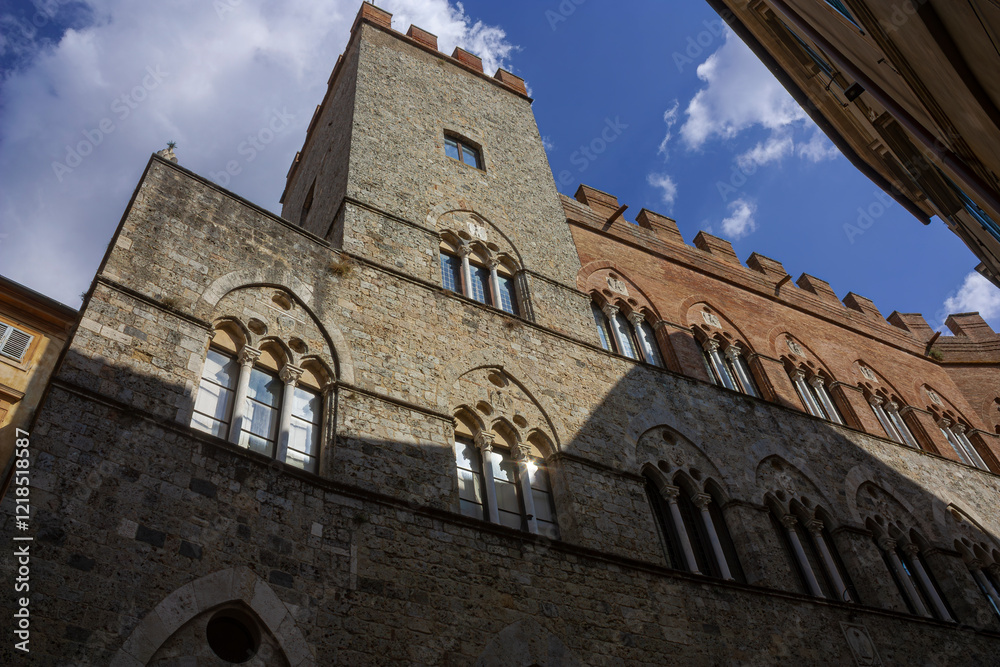 Close up of the facade of a medieval building