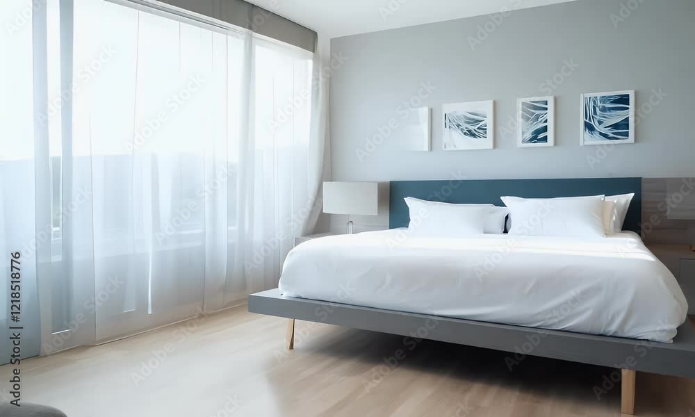 custom made wallpaper toronto digitalModern Bedroom Interior Design with White Bed, Grey Walls and Wooden Floor