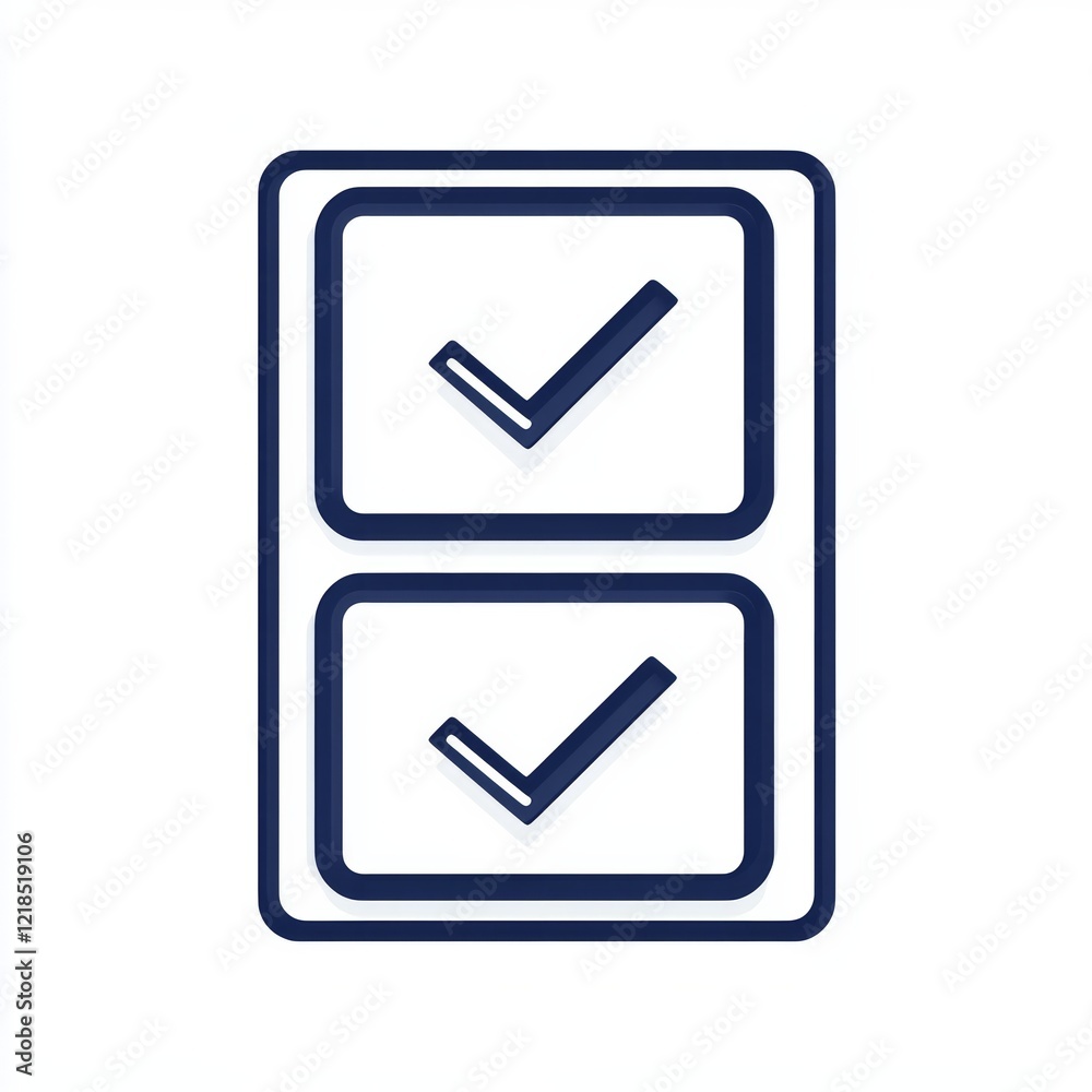 illustration of a block-style checklist icon, navy blue outlines illustration of a block-style checklist icon, navy blue outlines