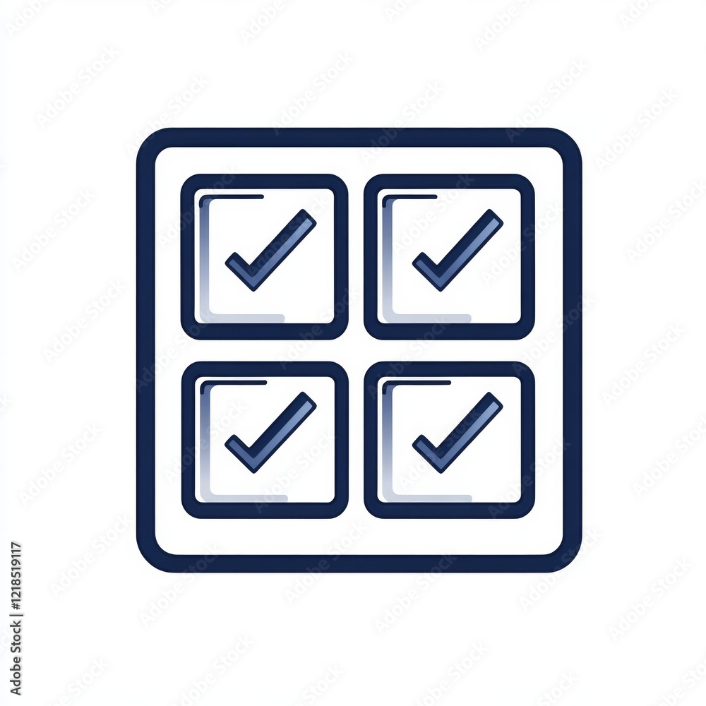 illustration of a block-style checklist icon, navy blue outlines illustration of a block-style checklist icon, navy blue outlines