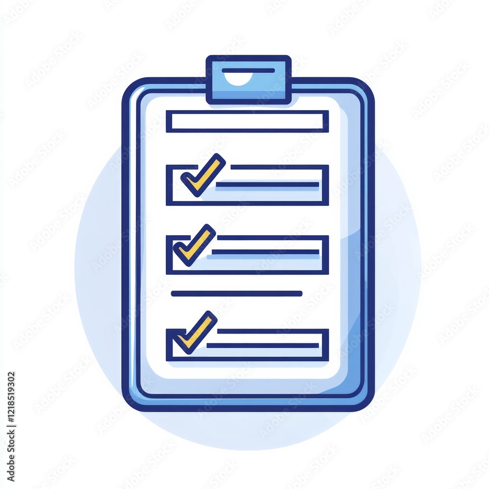 illustration of a block-style checklist icon, navy blue outlines illustration of a block-style checklist icon, navy blue outlines