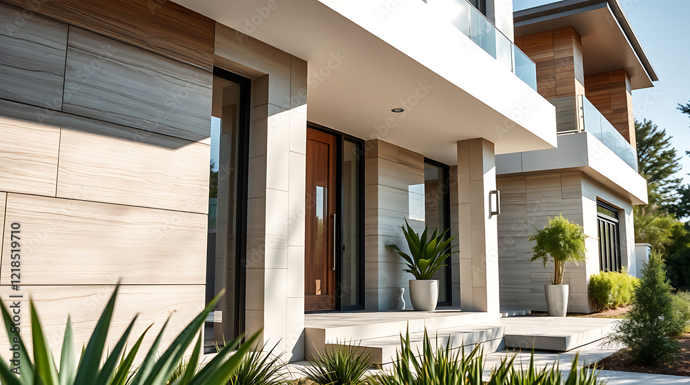 Modern Luxury House Exterior: Contemporary Home Design and Architecture. Stunning Facade, Landscaping, and Entrance. Real Estate Property Modern Luxury House Exterior: Contemporary Home Design and Architecture. Stunning Facade, Landscaping, and Entrance. Real Estate Property