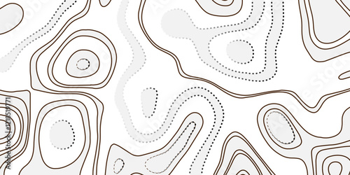 Abstract topographical doted linier graphics map background. Patterns topographic line map. Vintage outdoors style, Black and white contours stylized height topography lines map. Vector illustration.