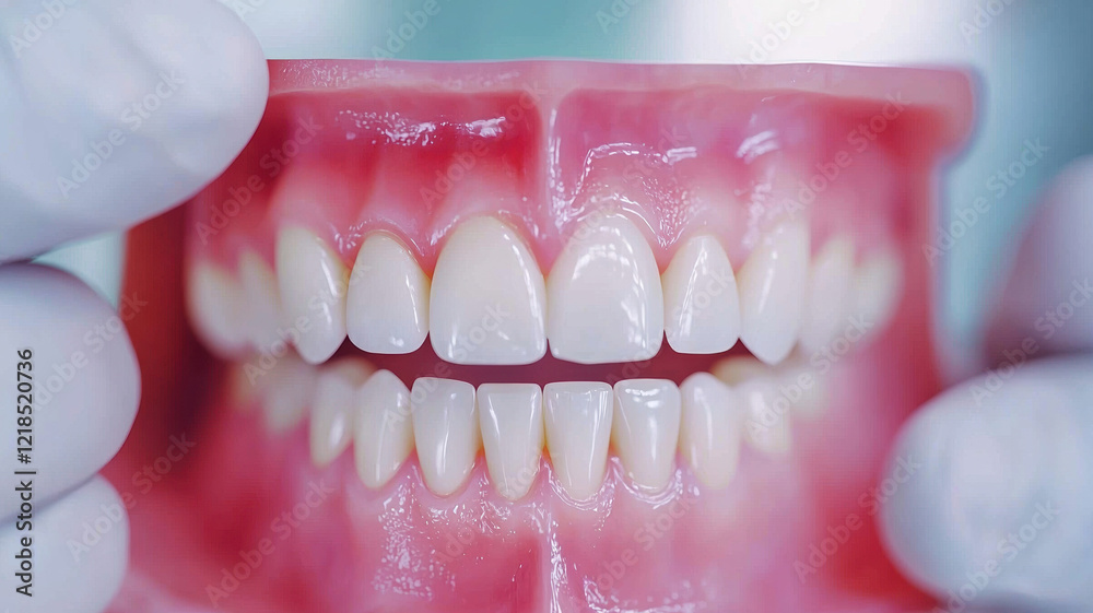 Obraz premium detailed model of healthy teeth and gums displayed by dentist