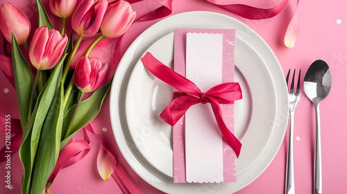 Table setting with greeting card for Mothers day photo