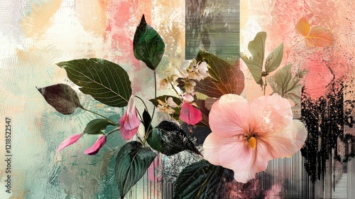 Pink flower abstract art print, textured background, home decor, digital painting