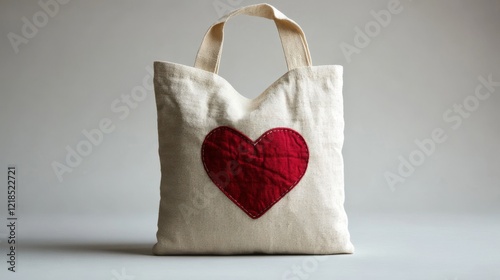 Handcrafted tote bag with heart design studio product photography minimalist close-up artistry photo