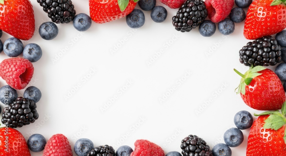 Fresh berries forming border on white background Fresh berries forming border on white background