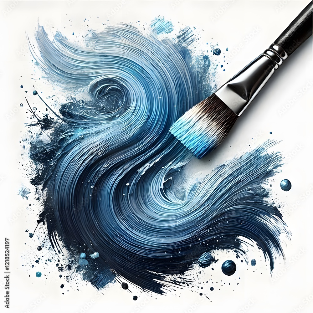 Blue color oil stroke with a brush on white background Blue color oil stroke with a brush on white background