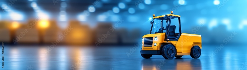 Yellow forklift in warehouse efficient material handling and logistics operations Yellow forklift in warehouse efficient material handling and logistics operations